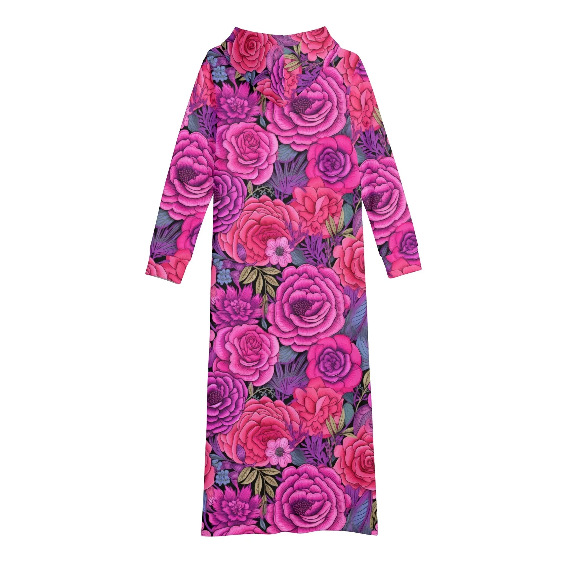 pink-flowers-damen-maxi-hoodiekleid-knochellanges-kapuzenkleid-aus-weich-angerautem-fleece-hoodiekleid-jlr-design-5 - JLR Design