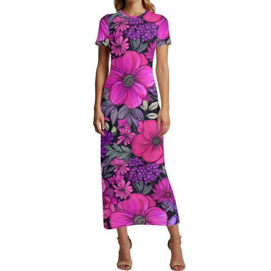 pink-flowers-short-sleeve-long-dress-long-dress-jlr-design-1 - JLR Design