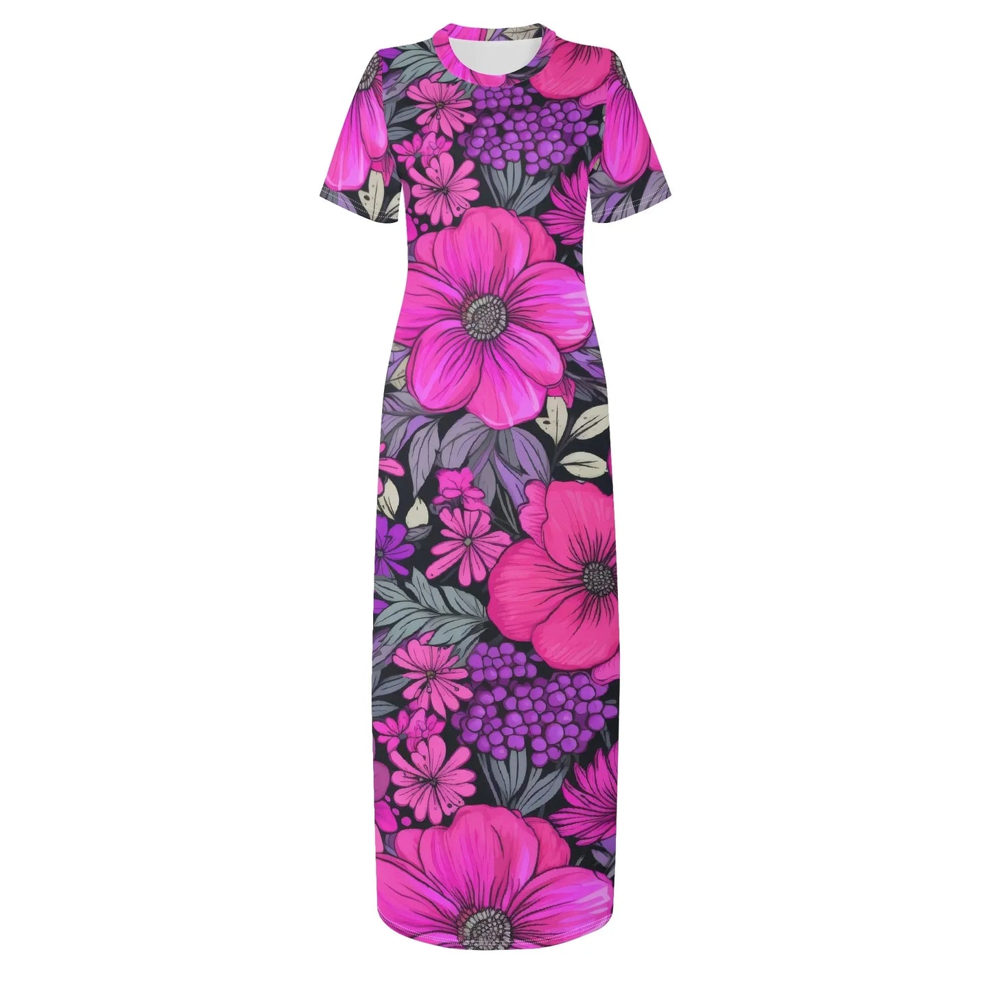 pink-flowers-short-sleeve-long-dress-long-dress-jlr-design-3 - JLR Design