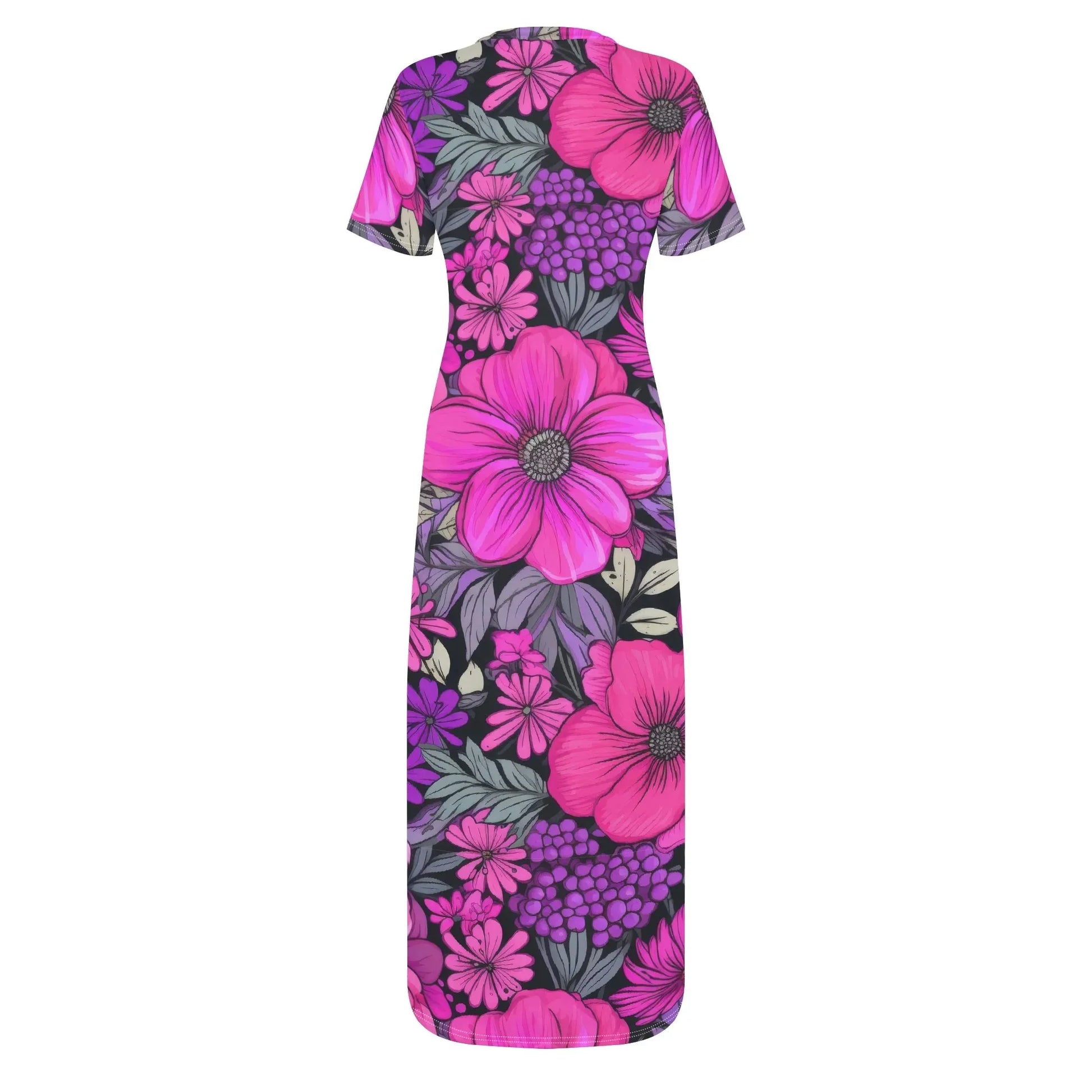 pink-flowers-short-sleeve-long-dress-long-dress-jlr-design-4 - JLR Design