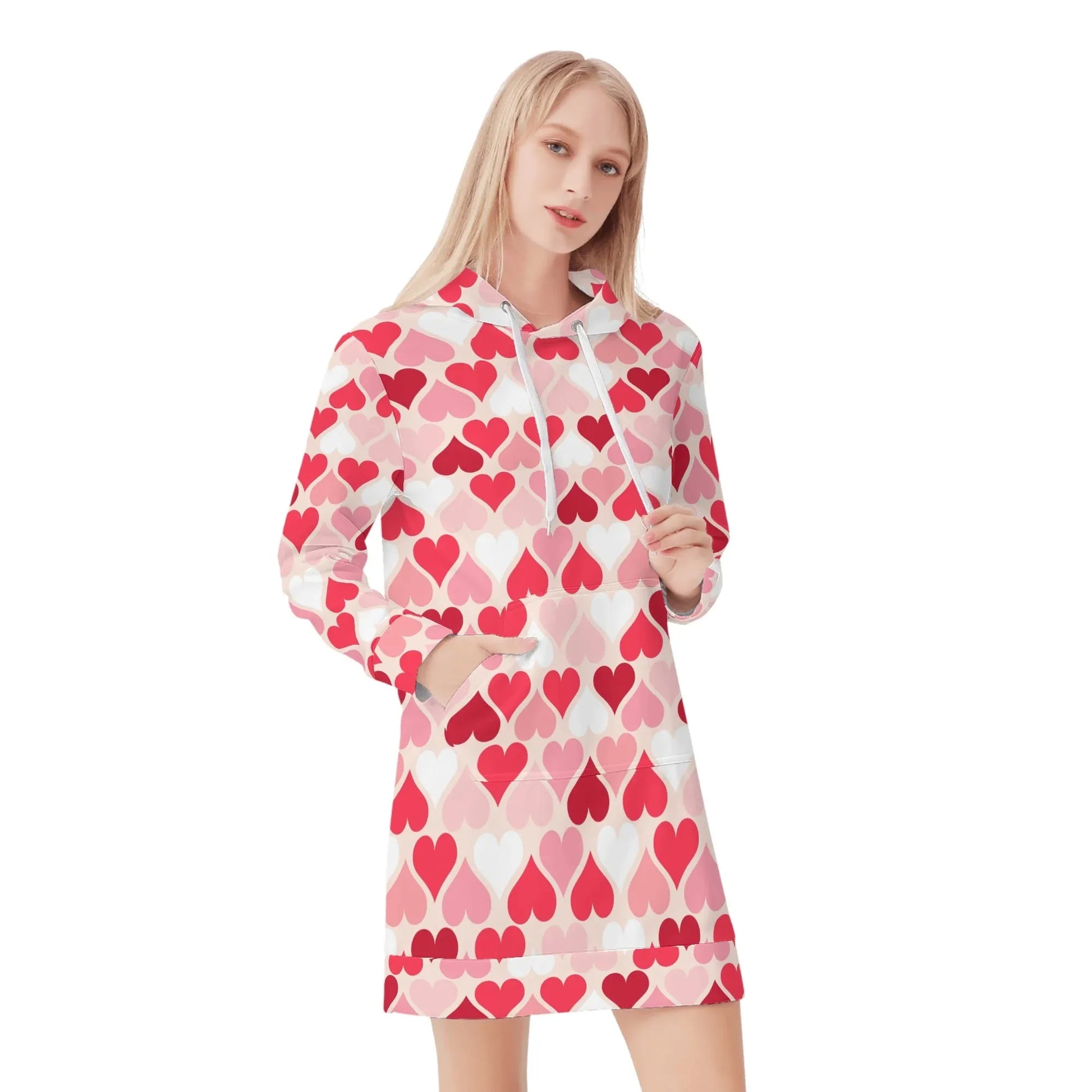 pink-hearts-damen-hoodiekleid-warmes-velvet-kapuzenkleid-aus-weichem-samt-fleece-hoodiekleid-jlr-design-1 - JLR Design