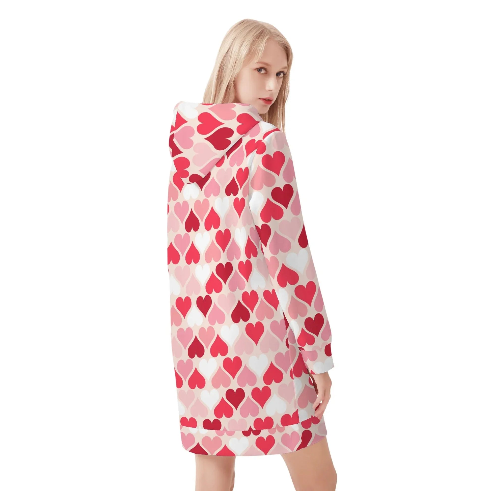 pink-hearts-damen-hoodiekleid-warmes-velvet-kapuzenkleid-aus-weichem-samt-fleece-hoodiekleid-jlr-design-2 - JLR Design