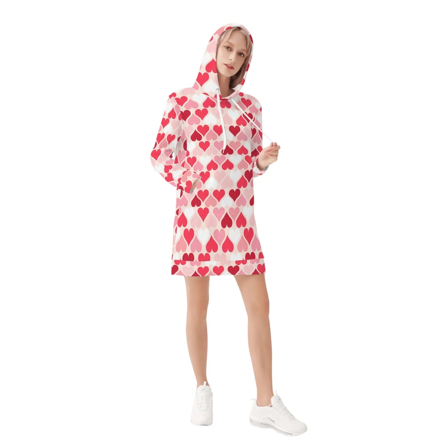 pink-hearts-damen-hoodiekleid-warmes-velvet-kapuzenkleid-aus-weichem-samt-fleece-hoodiekleid-jlr-design-4 - JLR Design