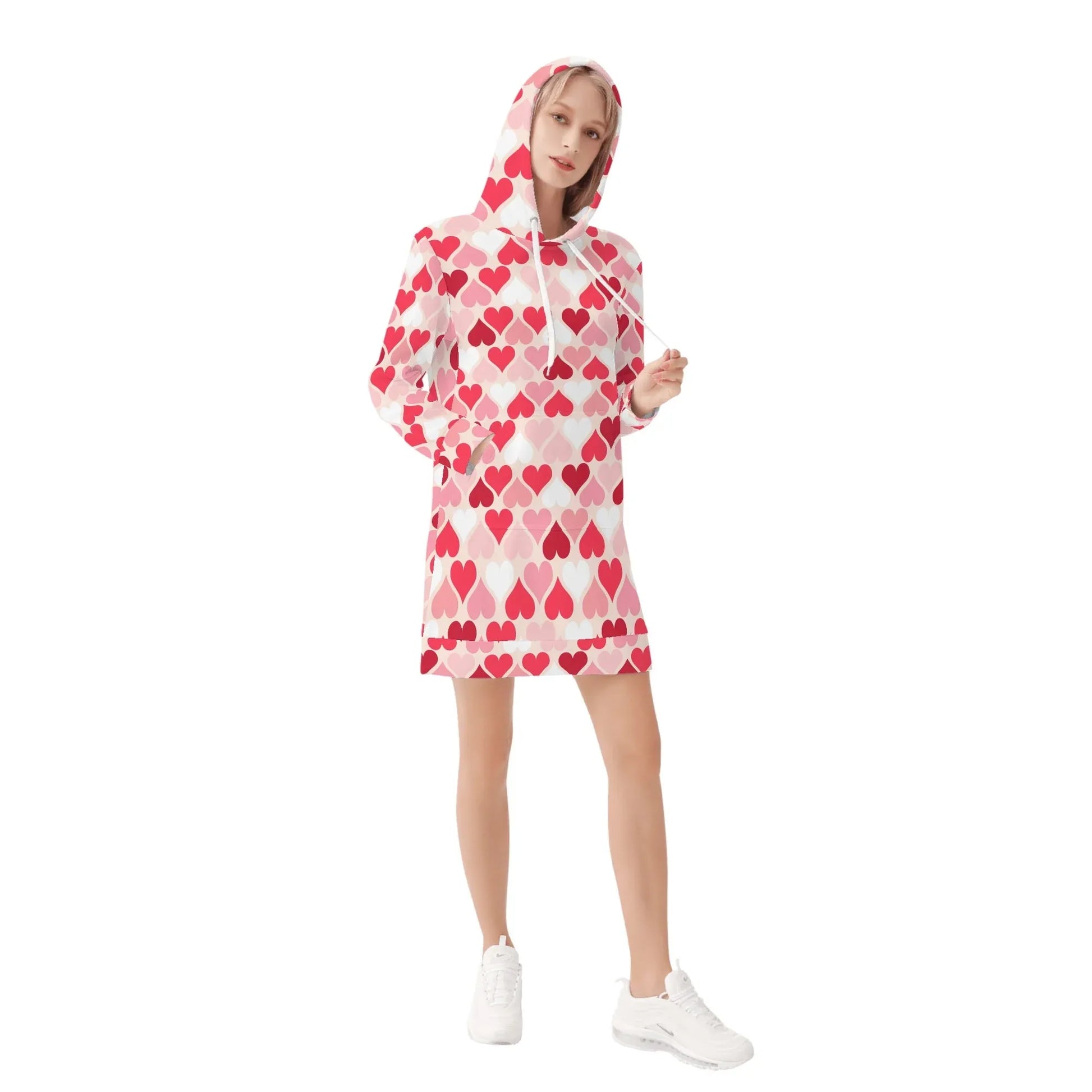 pink-hearts-damen-hoodiekleid-warmes-velvet-kapuzenkleid-aus-weichem-samt-fleece-hoodiekleid-jlr-design-4 - JLR Design