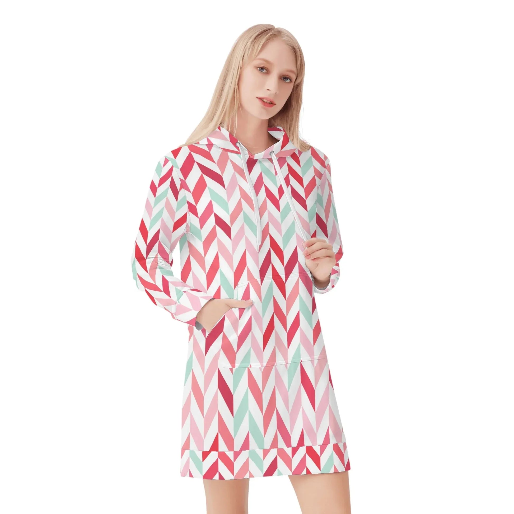 pink-lines-damen-hoodiekleid-warmes-velvet-kapuzenkleid-aus-weichem-samt-fleece-hoodiekleid-jlr-design-1 - JLR Design