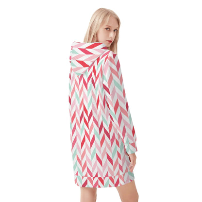 pink-lines-damen-hoodiekleid-warmes-velvet-kapuzenkleid-aus-weichem-samt-fleece-hoodiekleid-jlr-design-2 - JLR Design