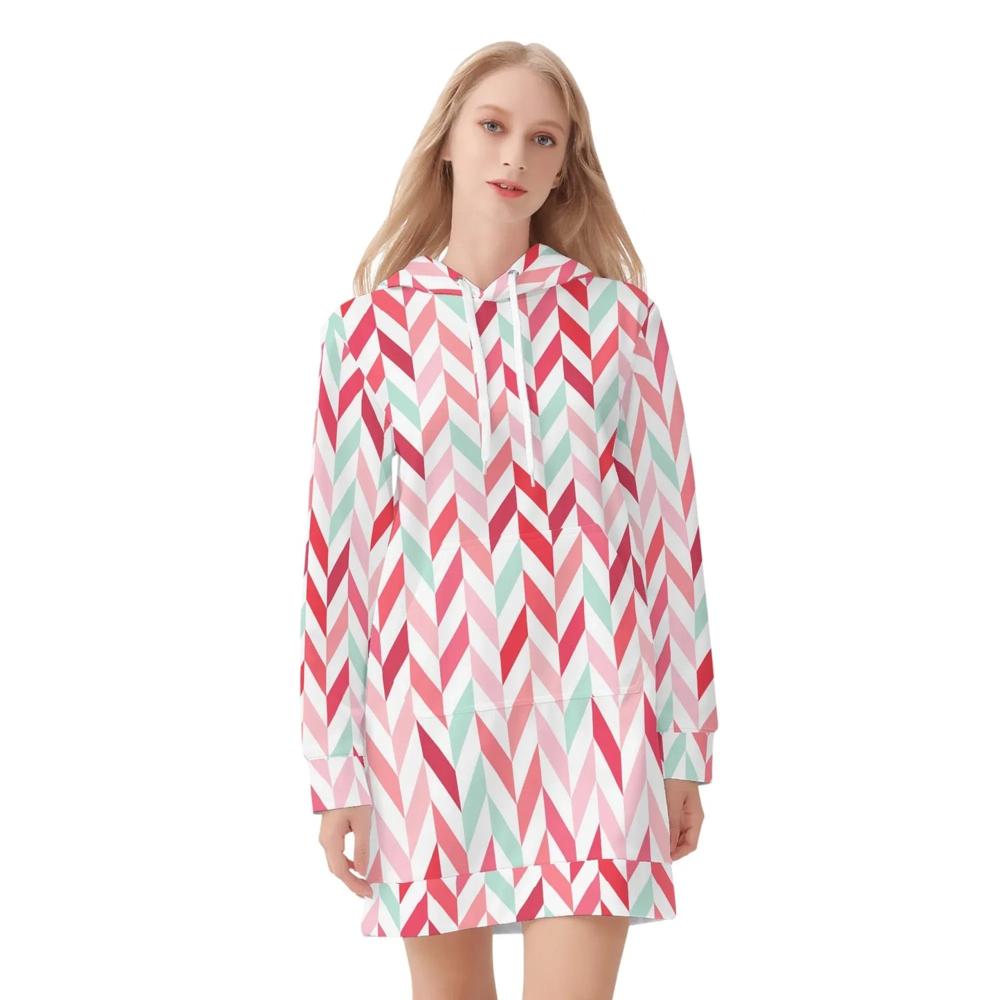 pink-lines-damen-hoodiekleid-warmes-velvet-kapuzenkleid-aus-weichem-samt-fleece-hoodiekleid-jlr-design-3 - JLR Design