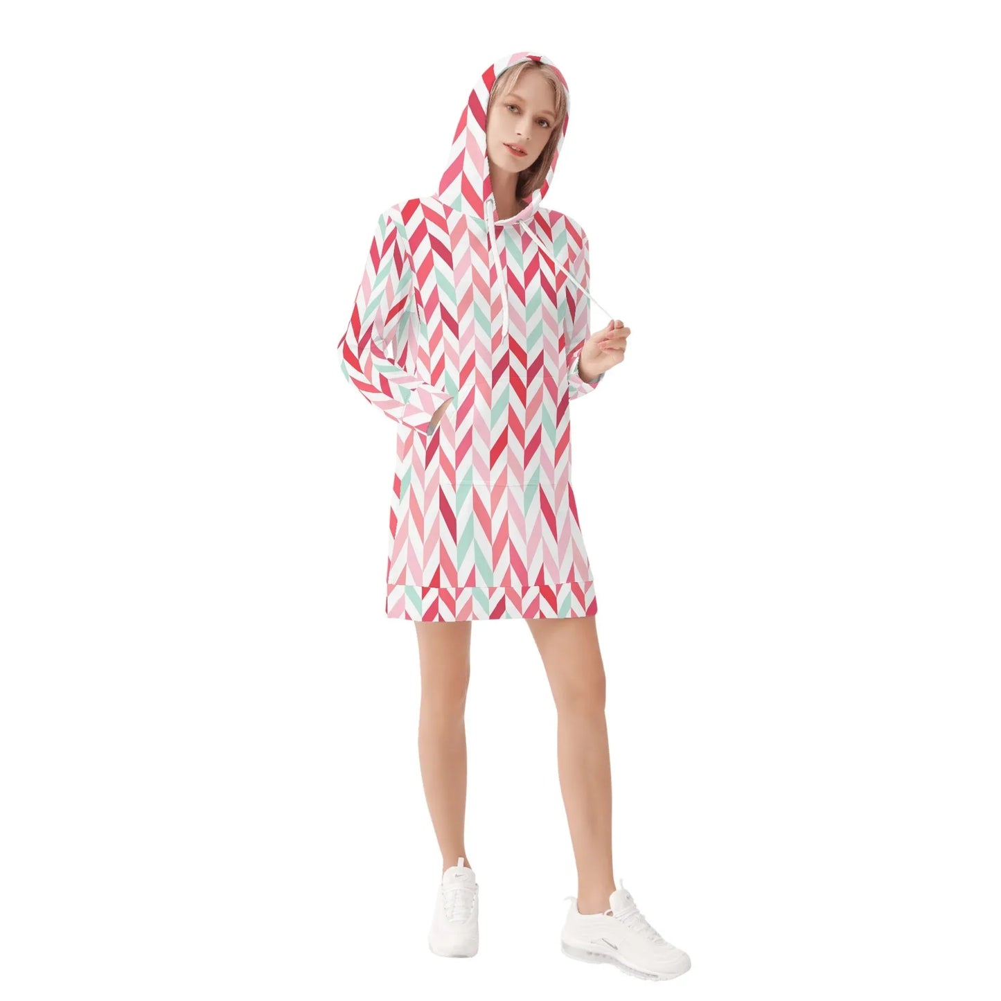 pink-lines-damen-hoodiekleid-warmes-velvet-kapuzenkleid-aus-weichem-samt-fleece-hoodiekleid-jlr-design-4 - JLR Design
