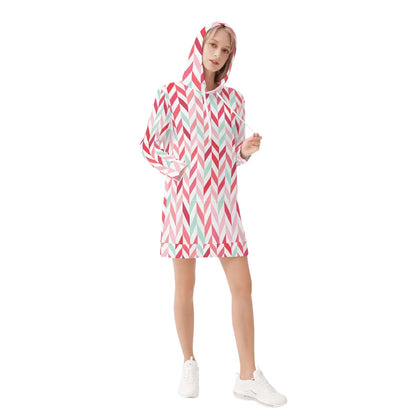 pink-lines-damen-hoodiekleid-warmes-velvet-kapuzenkleid-aus-weichem-samt-fleece-hoodiekleid-jlr-design-4 - JLR Design