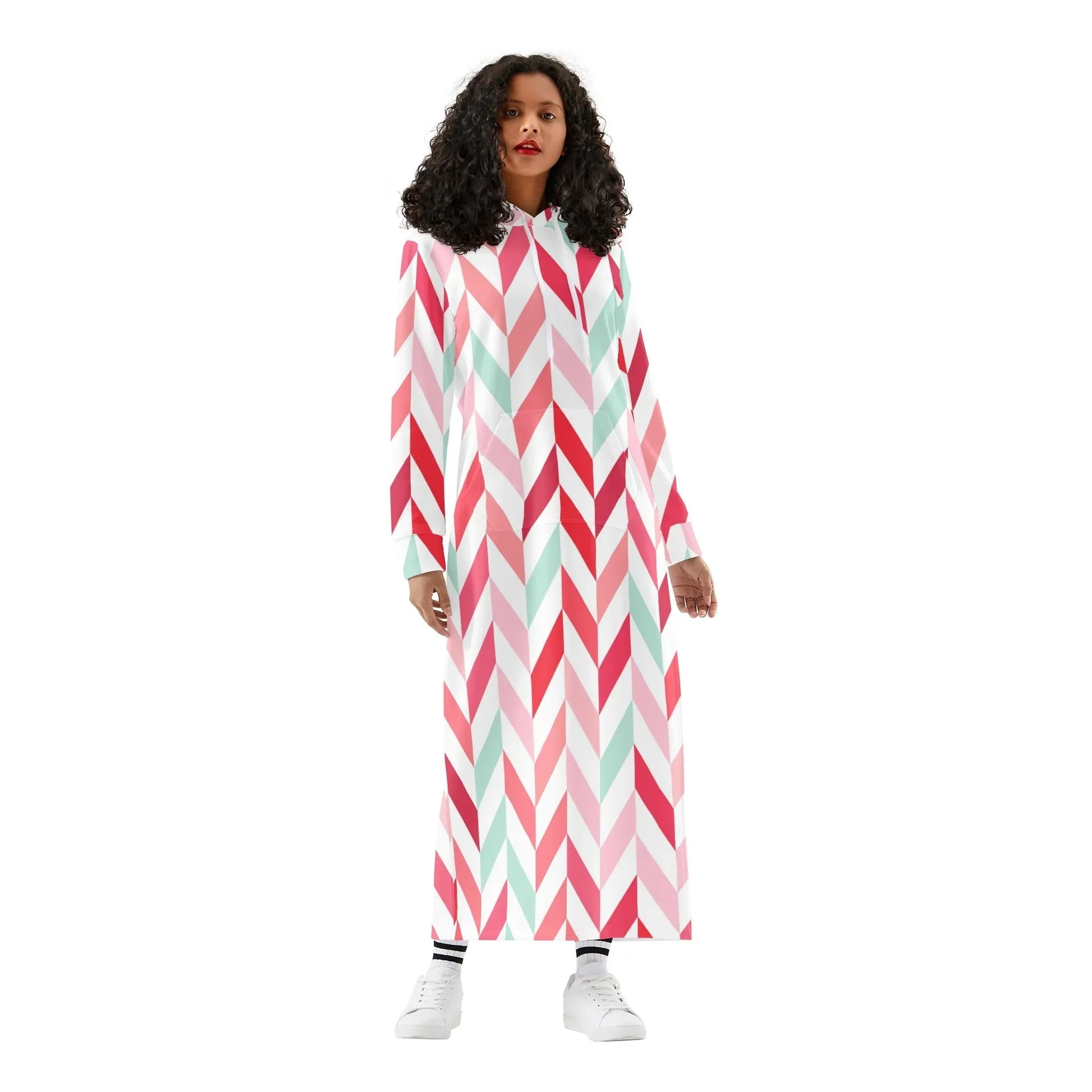 pink-lines-damen-maxi-hoodiekleid-knochellanges-kapuzenkleid-aus-weich-angerautem-fleece-hoodiekleid-jlr-design-1 - JLR Design