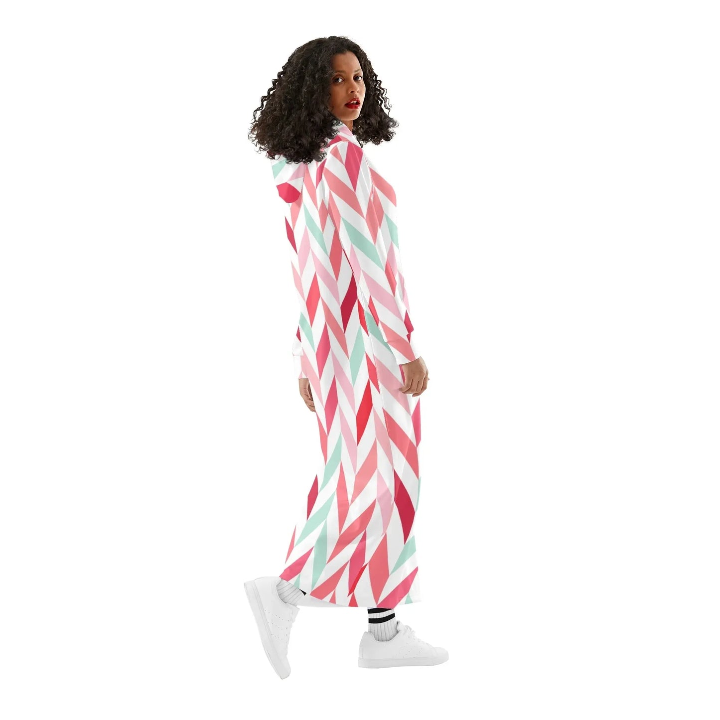 pink-lines-damen-maxi-hoodiekleid-knochellanges-kapuzenkleid-aus-weich-angerautem-fleece-hoodiekleid-jlr-design-3 - JLR Design