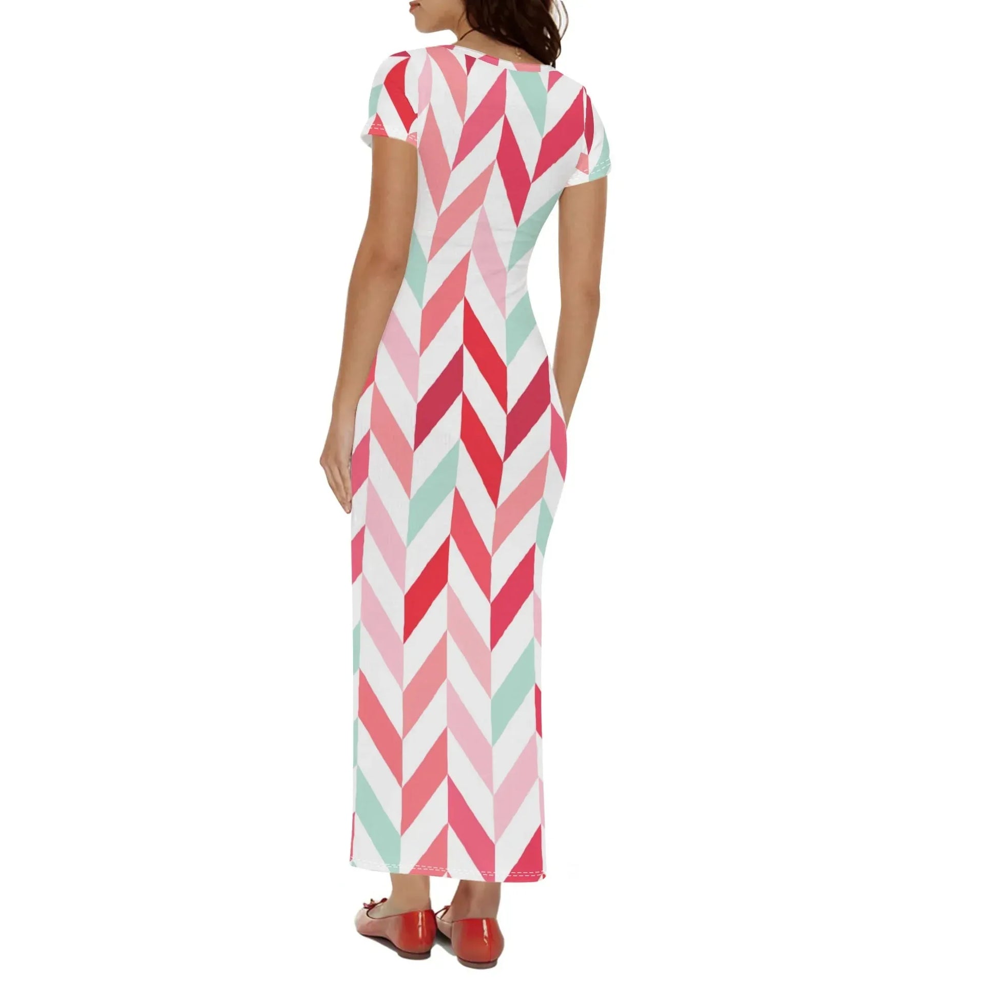 pink-lines-short-sleeve-long-dress-long-dress-jlr-design-2 - JLR Design