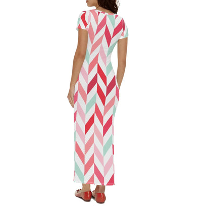 pink-lines-short-sleeve-long-dress-long-dress-jlr-design-2 - JLR Design