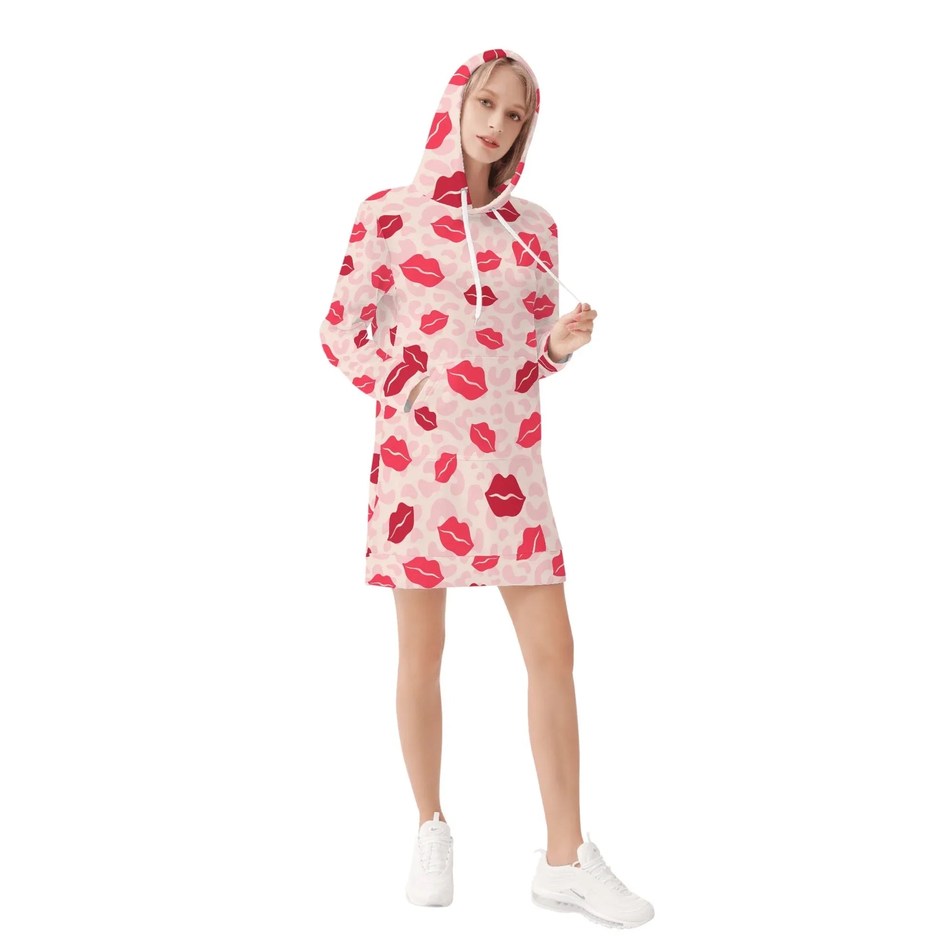 pink-lips-damen-hoodiekleid-warmes-velvet-kapuzenkleid-aus-weichem-samt-fleece-hoodiekleid-jlr-design-4 - JLR Design
