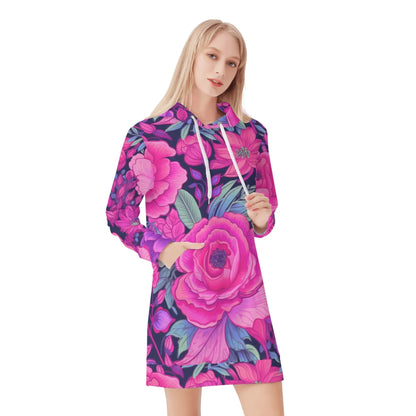 pink-rose-damen-hoodiekleid-warmes-velvet-kapuzenkleid-aus-weichem-samt-fleece-hoodiekleid-jlr-design-1 - JLR Design