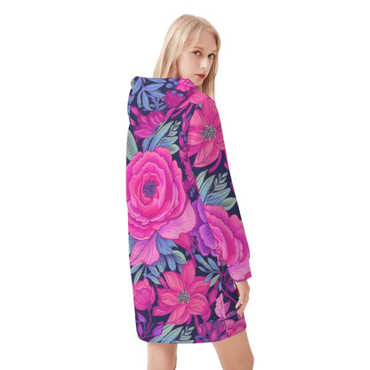 pink-rose-damen-hoodiekleid-warmes-velvet-kapuzenkleid-aus-weichem-samt-fleece-hoodiekleid-jlr-design-2 - JLR Design