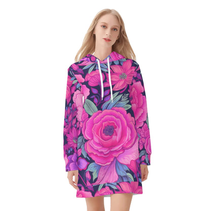 pink-rose-damen-hoodiekleid-warmes-velvet-kapuzenkleid-aus-weichem-samt-fleece-hoodiekleid-jlr-design-3 - JLR Design