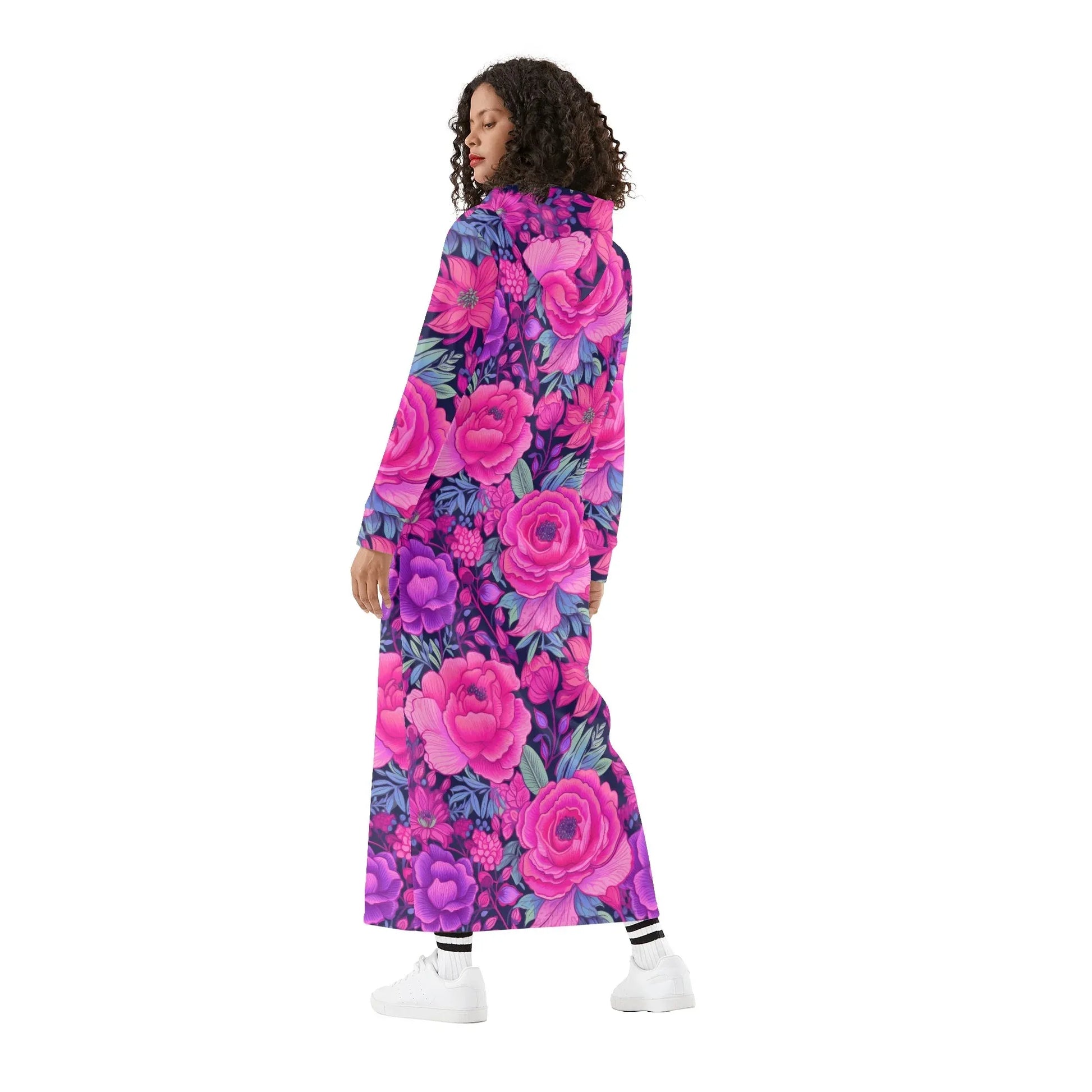 pink-rose-damen-maxi-hoodiekleid-knochellanges-kapuzenkleid-aus-weich-angerautem-fleece-hoodiekleid-jlr-design-2 - JLR Design