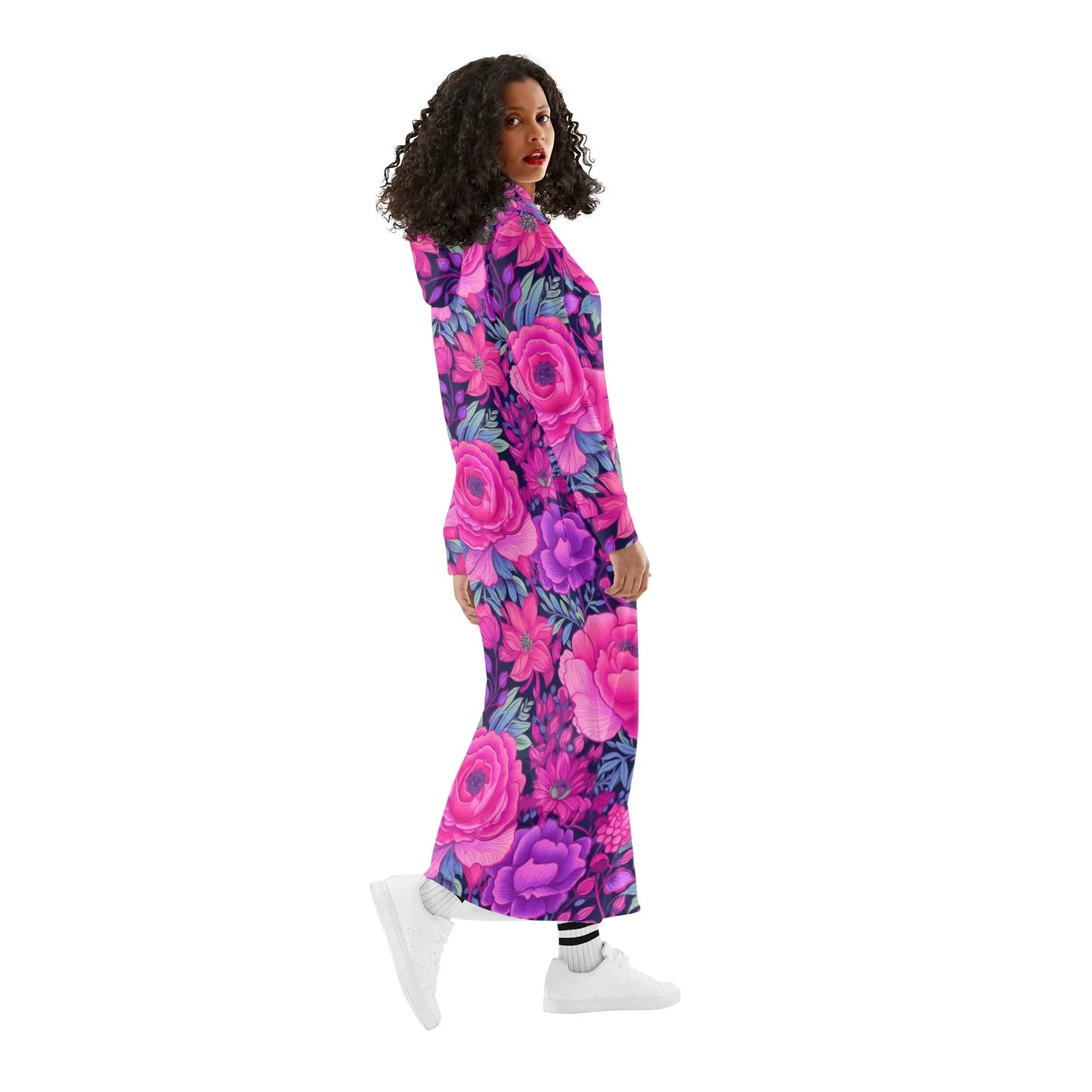 pink-rose-damen-maxi-hoodiekleid-knochellanges-kapuzenkleid-aus-weich-angerautem-fleece-hoodiekleid-jlr-design-3 - JLR Design