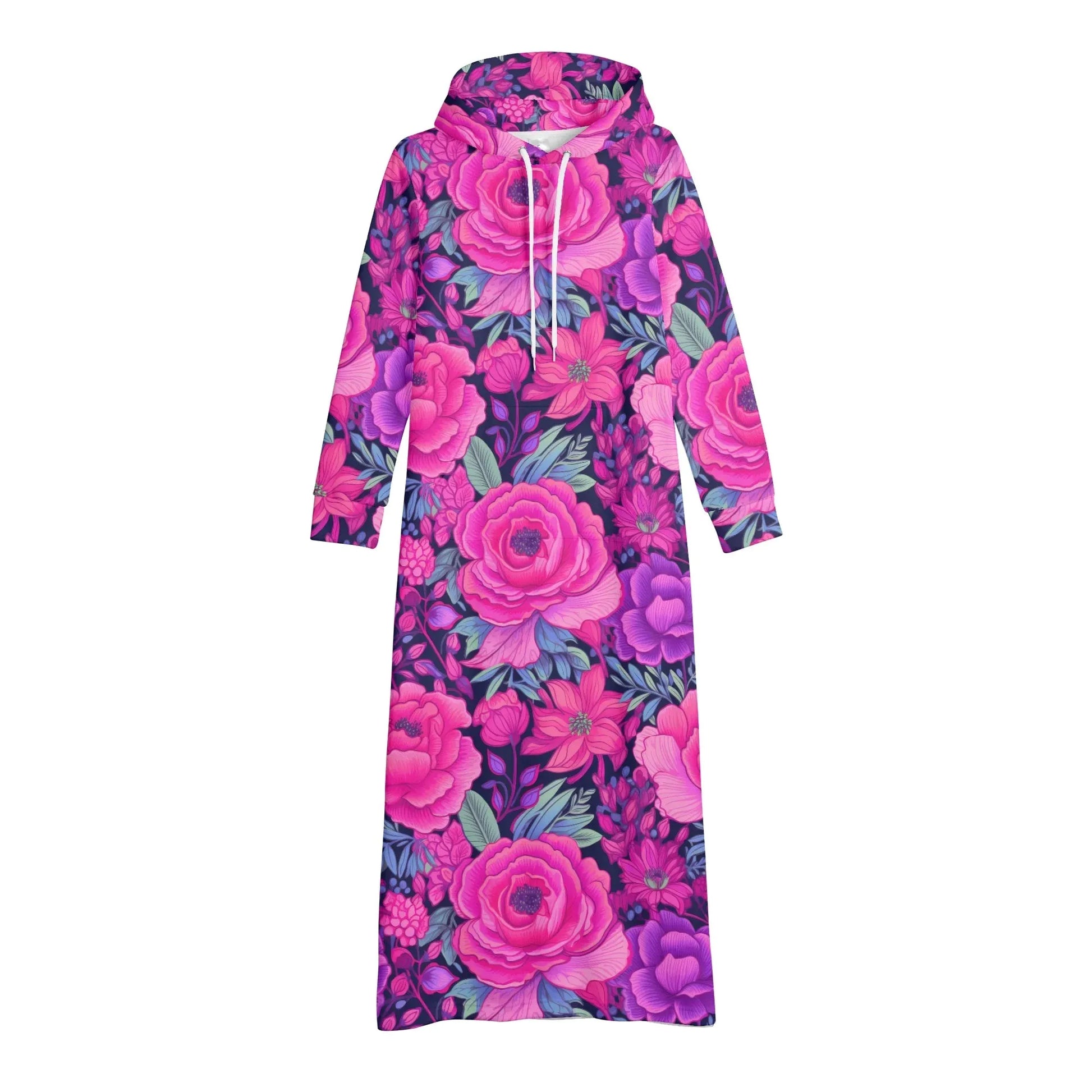 pink-rose-damen-maxi-hoodiekleid-knochellanges-kapuzenkleid-aus-weich-angerautem-fleece-hoodiekleid-jlr-design-4 - JLR Design