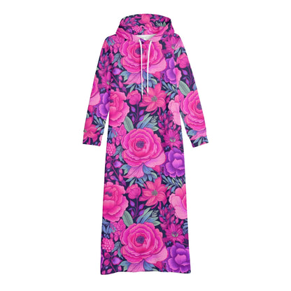 pink-rose-damen-maxi-hoodiekleid-knochellanges-kapuzenkleid-aus-weich-angerautem-fleece-hoodiekleid-jlr-design-4 - JLR Design