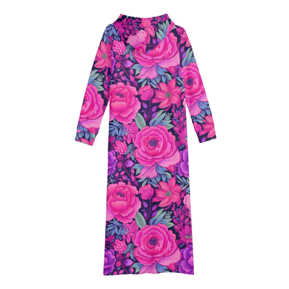 pink-rose-damen-maxi-hoodiekleid-knochellanges-kapuzenkleid-aus-weich-angerautem-fleece-hoodiekleid-jlr-design-5 - JLR Design
