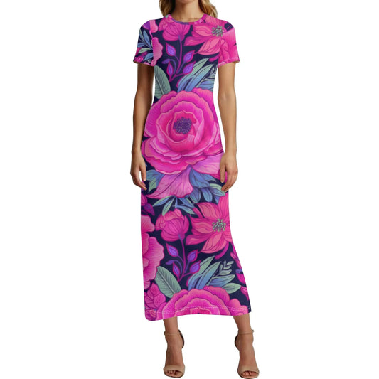pink-rose-short-sleeve-long-dress-long-dress-jlr-design-1 - JLR Design