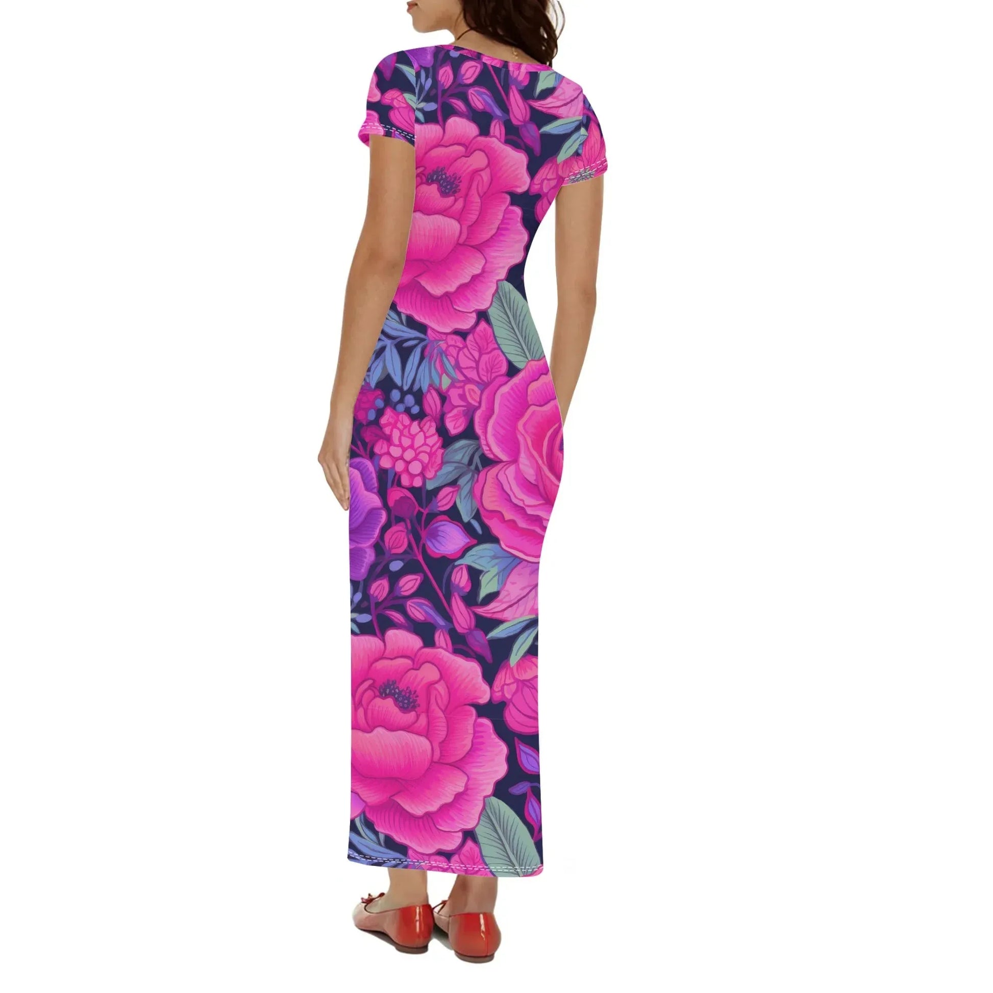 pink-rose-short-sleeve-long-dress-long-dress-jlr-design-2 - JLR Design