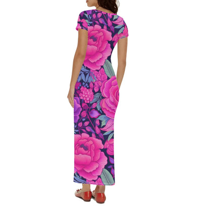 pink-rose-short-sleeve-long-dress-long-dress-jlr-design-2 - JLR Design