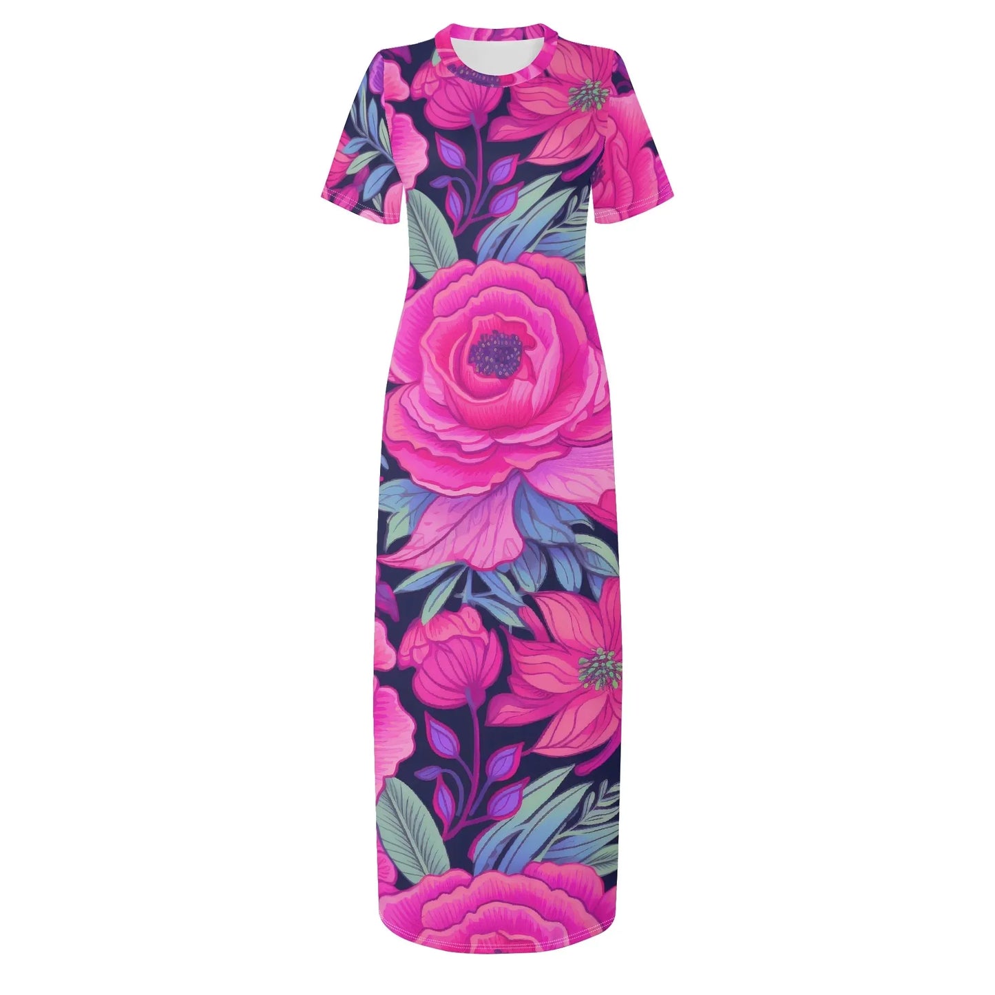 pink-rose-short-sleeve-long-dress-long-dress-jlr-design-3 - JLR Design