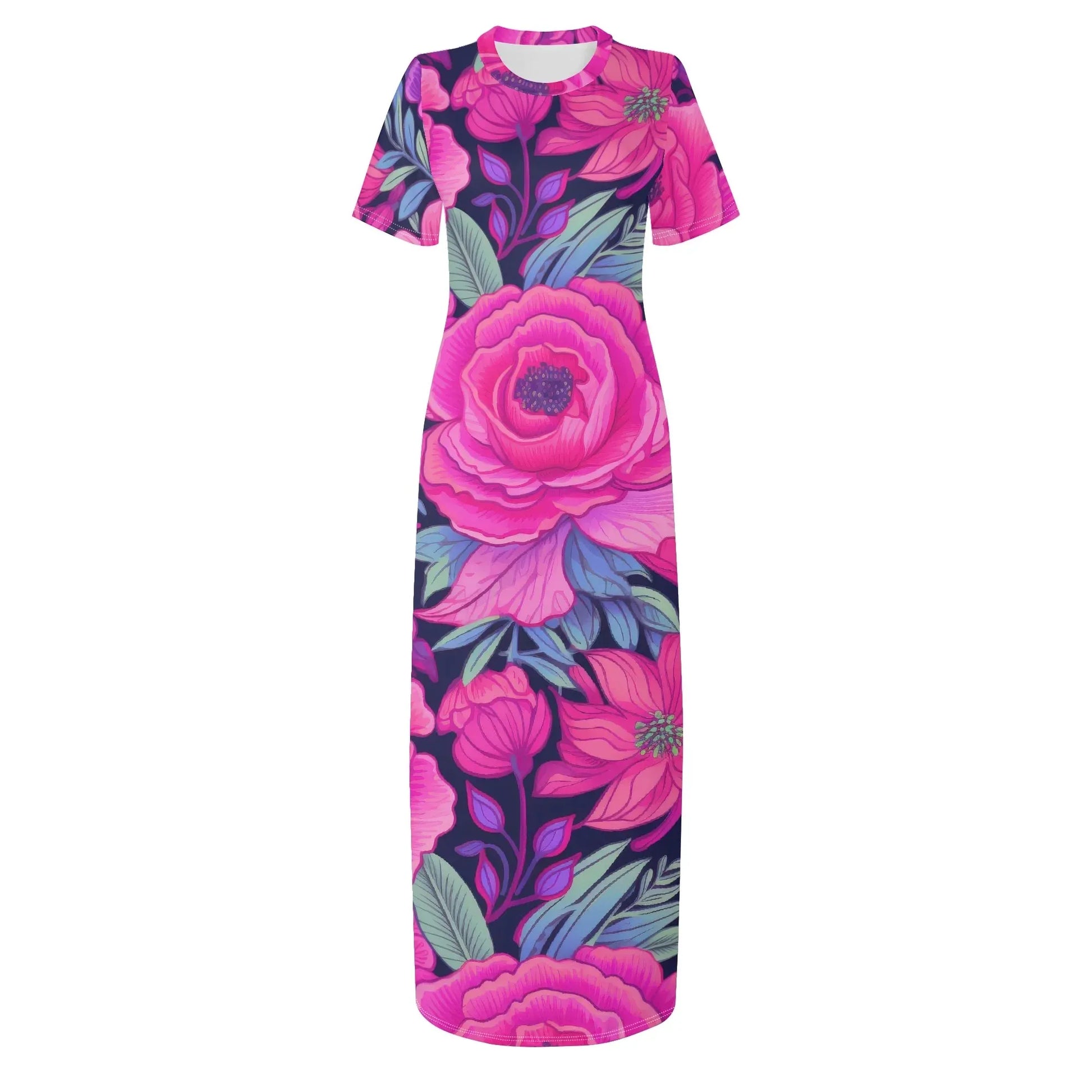 pink-rose-short-sleeve-long-dress-long-dress-jlr-design-3 - JLR Design