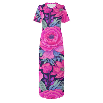 pink-rose-short-sleeve-long-dress-long-dress-jlr-design-3 - JLR Design