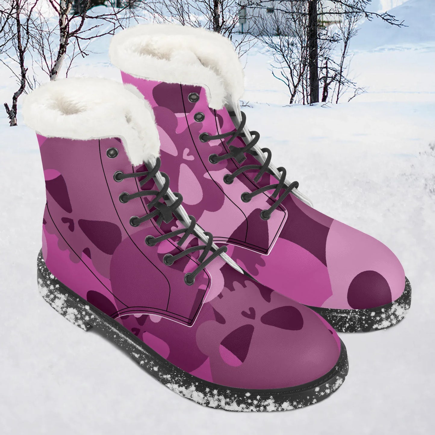 pink-skull-faux-fur-leder-boots-boots-jlr-design-1 - JLR Design