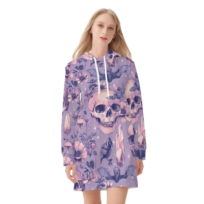pink-skull-v1-damen-hoodiekleid-warmes-velvet-kapuzenkleid-aus-weichem-samt-fleece-hoodiekleid-jlr-design-3 - JLR Design