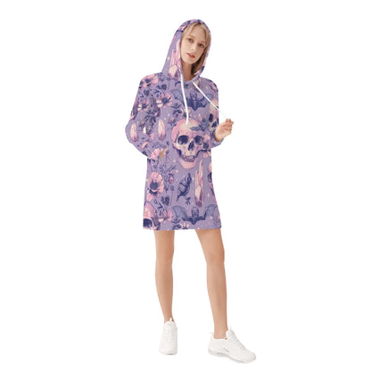 pink-skull-v1-damen-hoodiekleid-warmes-velvet-kapuzenkleid-aus-weichem-samt-fleece-hoodiekleid-jlr-design-4 - JLR Design