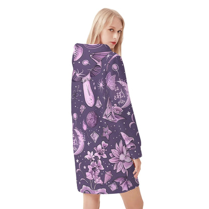 pink-skull-v2-damen-hoodiekleid-warmes-velvet-kapuzenkleid-aus-weichem-samt-fleece-hoodiekleid-jlr-design-2 - JLR Design