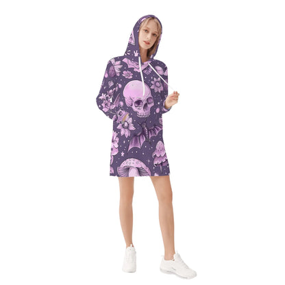 pink-skull-v2-damen-hoodiekleid-warmes-velvet-kapuzenkleid-aus-weichem-samt-fleece-hoodiekleid-jlr-design-4 - JLR Design