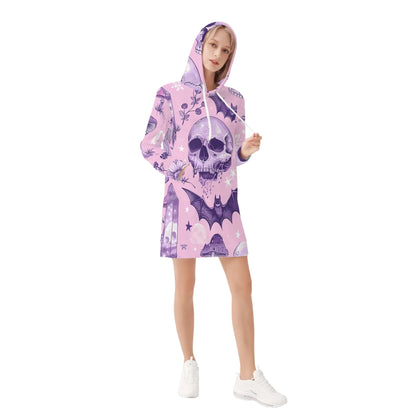 pink-skull-v3-damen-hoodiekleid-warmes-velvet-kapuzenkleid-aus-weichem-samt-fleece-hoodiekleid-jlr-design-4 - JLR Design
