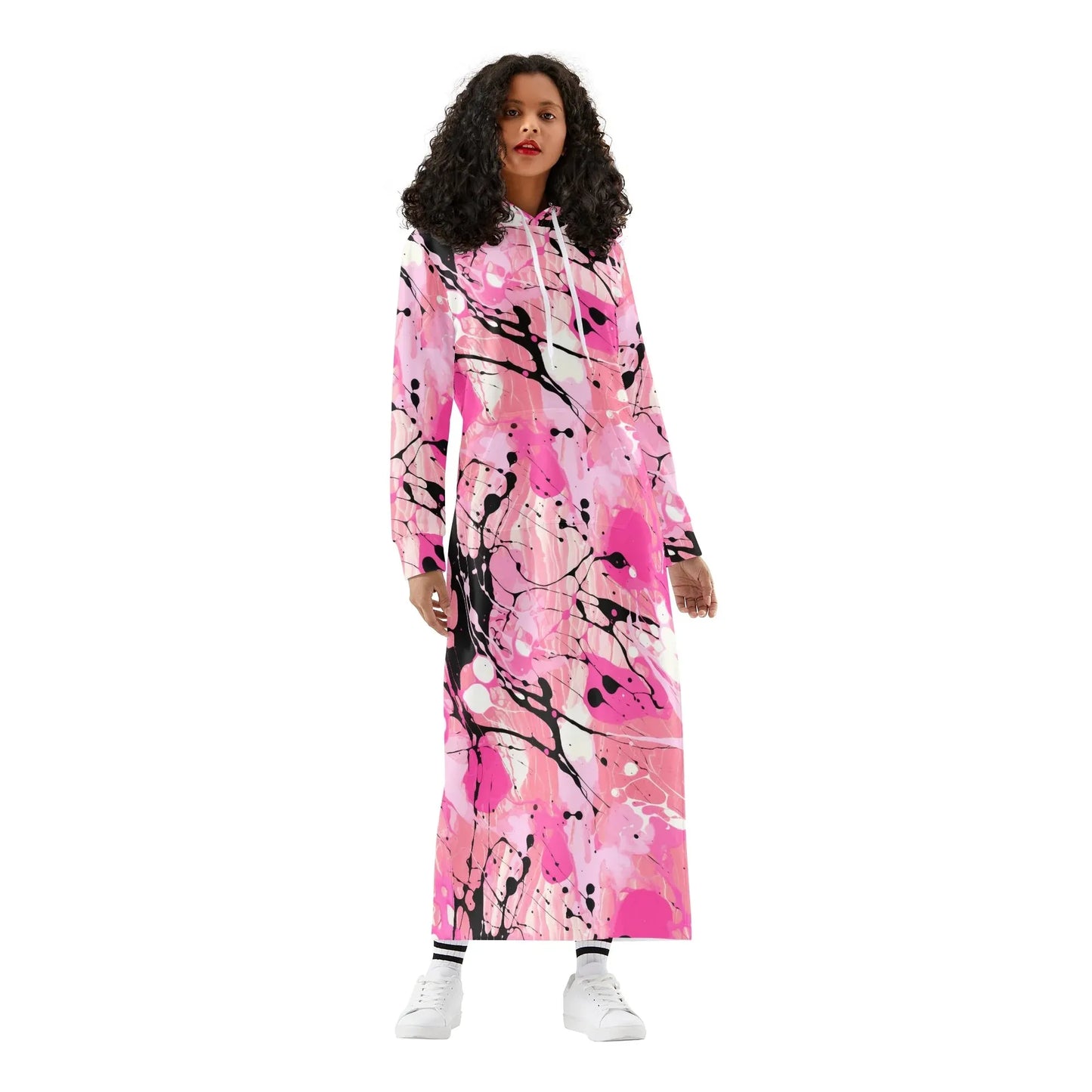 pink-splash-damen-maxi-hoodiekleid-knochellanges-kapuzenkleid-aus-weich-angerautem-fleece-hoodiekleid-jlr-design-1 - JLR Design