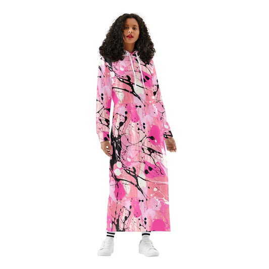 pink-splash-damen-maxi-hoodiekleid-knochellanges-kapuzenkleid-aus-weich-angerautem-fleece-hoodiekleid-jlr-design-1 - JLR Design