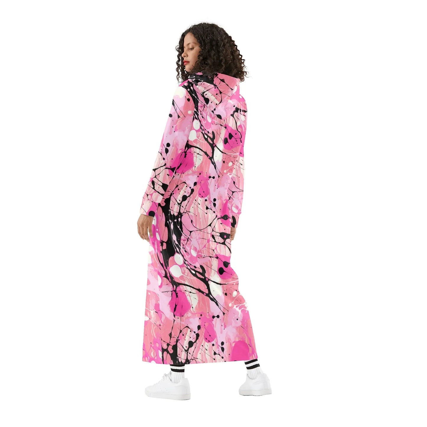 pink-splash-damen-maxi-hoodiekleid-knochellanges-kapuzenkleid-aus-weich-angerautem-fleece-hoodiekleid-jlr-design-2 - JLR Design