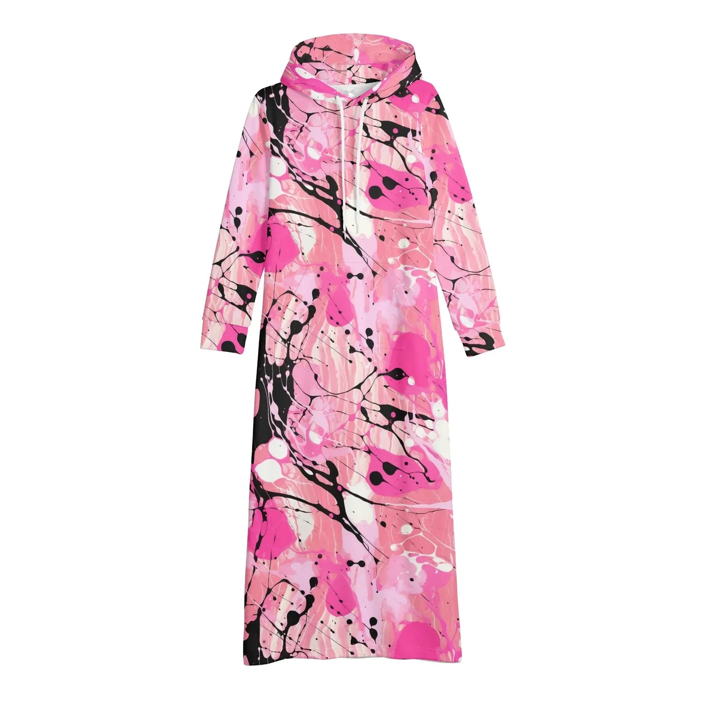pink-splash-damen-maxi-hoodiekleid-knochellanges-kapuzenkleid-aus-weich-angerautem-fleece-hoodiekleid-jlr-design-4 - JLR Design