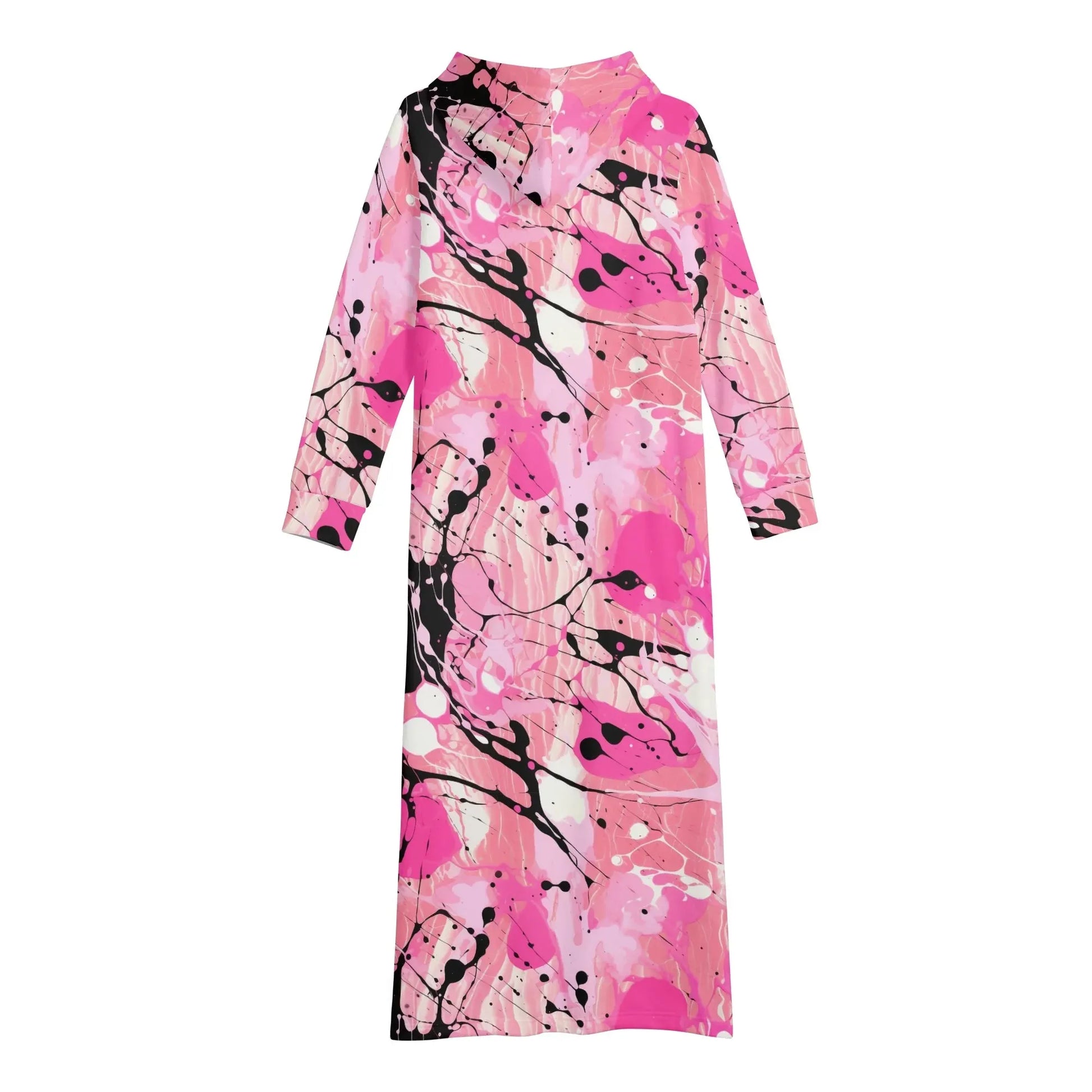 pink-splash-damen-maxi-hoodiekleid-knochellanges-kapuzenkleid-aus-weich-angerautem-fleece-hoodiekleid-jlr-design-5 - JLR Design
