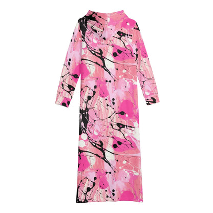 pink-splash-damen-maxi-hoodiekleid-knochellanges-kapuzenkleid-aus-weich-angerautem-fleece-hoodiekleid-jlr-design-5 - JLR Design