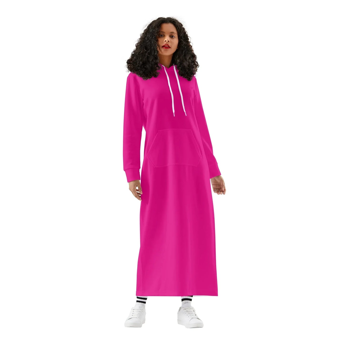 pinkes-damen-maxi-hoodiekleid-knochellanges-kapuzenkleid-aus-weich-angerautem-fleece-hoodiekleid-jlr-design-1 - JLR Design