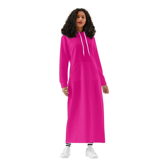 pinkes-damen-maxi-hoodiekleid-knochellanges-kapuzenkleid-aus-weich-angerautem-fleece-hoodiekleid-jlr-design-1 - JLR Design