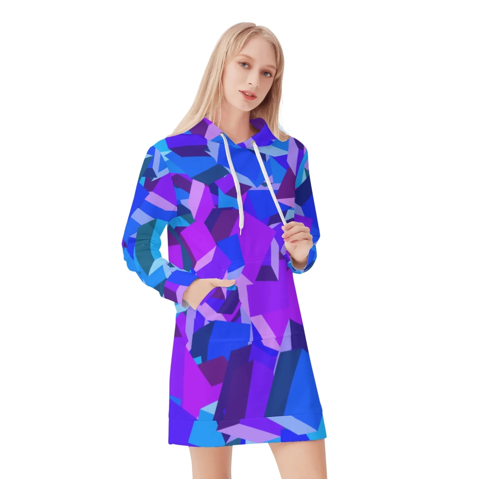 purple-cube-damen-hoodiekleid-warmes-velvet-kapuzenkleid-aus-weichem-samt-fleece-hoodiekleid-jlr-design-1 - JLR Design