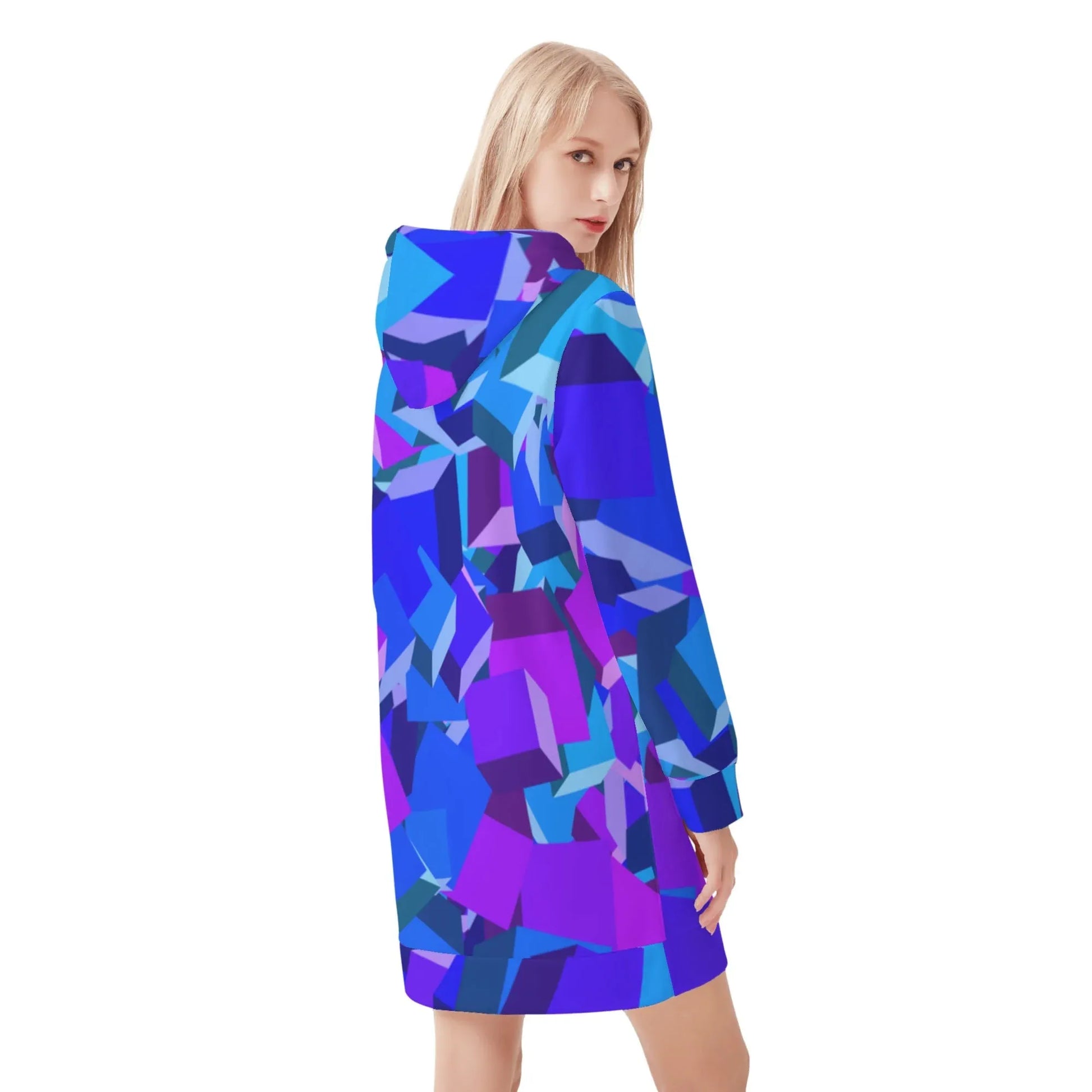 purple-cube-damen-hoodiekleid-warmes-velvet-kapuzenkleid-aus-weichem-samt-fleece-hoodiekleid-jlr-design-2 - JLR Design