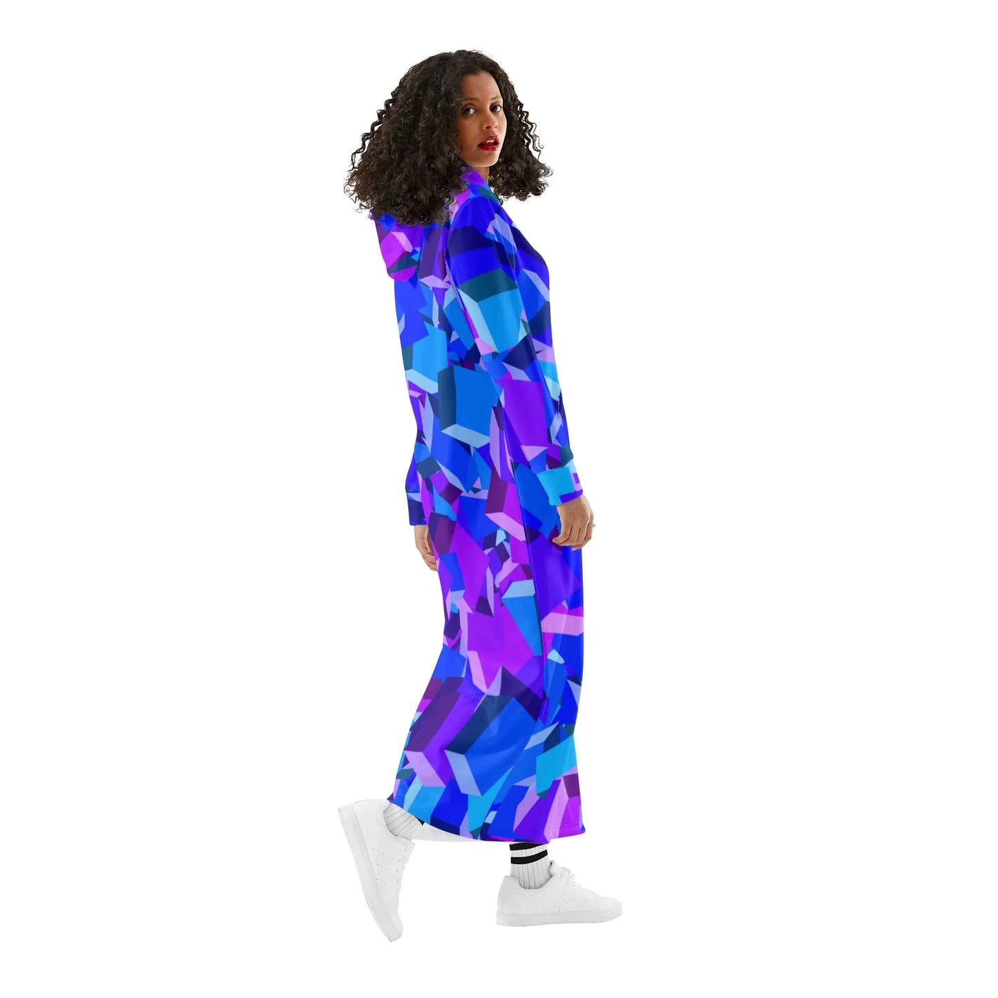 purple-cube-damen-maxi-hoodiekleid-knochellanges-kapuzenkleid-aus-weich-angerautem-fleece-hoodiekleid-jlr-design-3 - JLR Design