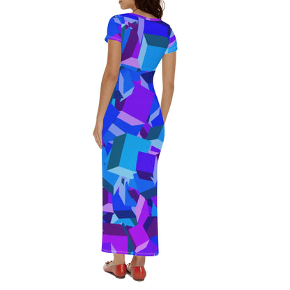 purple-cube-short-sleeve-long-dress-long-dress-jlr-design-2 - JLR Design